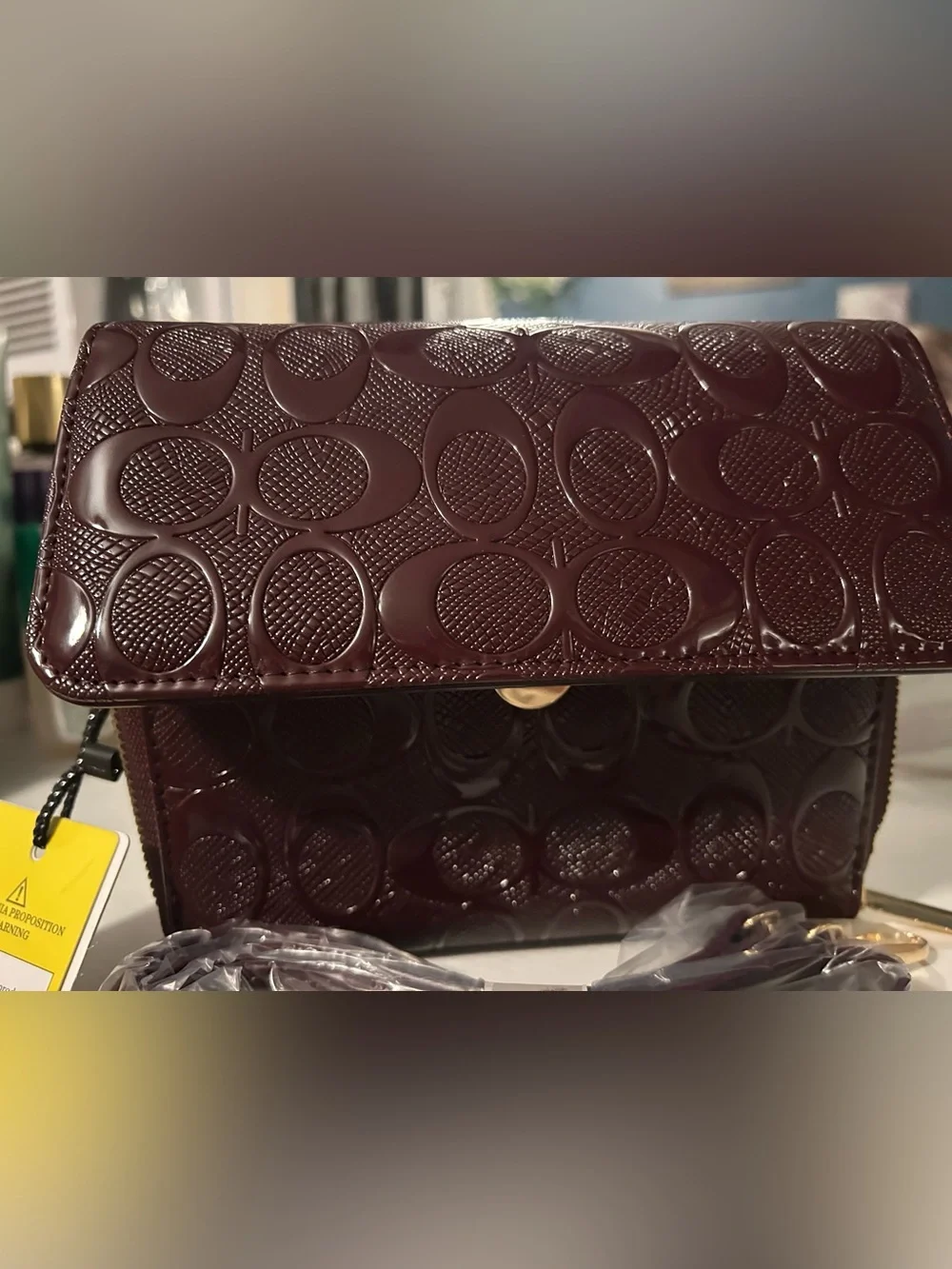 Glossy embossed Women's mini purse /wallet in deep burgundy